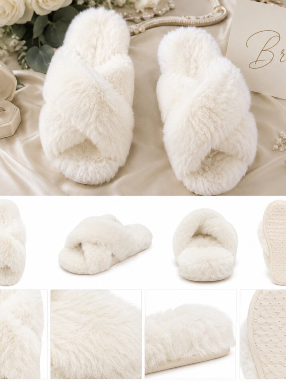 Flora Nikrooz Size 5/6 Faux Fur Slippers | Cozy Plush White House Shoes